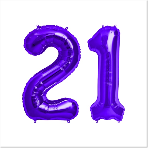 Purple 21st Birthday Metallic Helium Balloons Numbers Wall Art by podartist